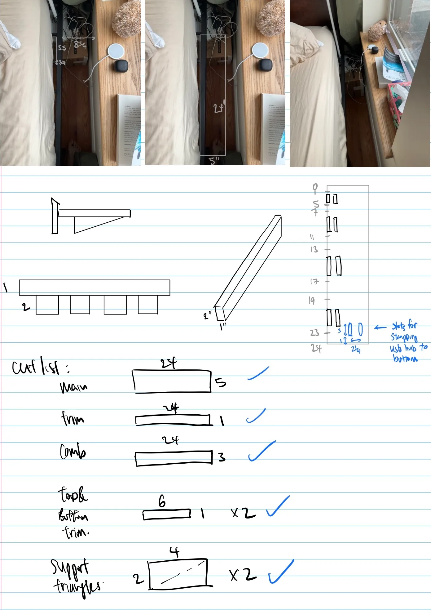 Initial drawings and plans for the bedside table.