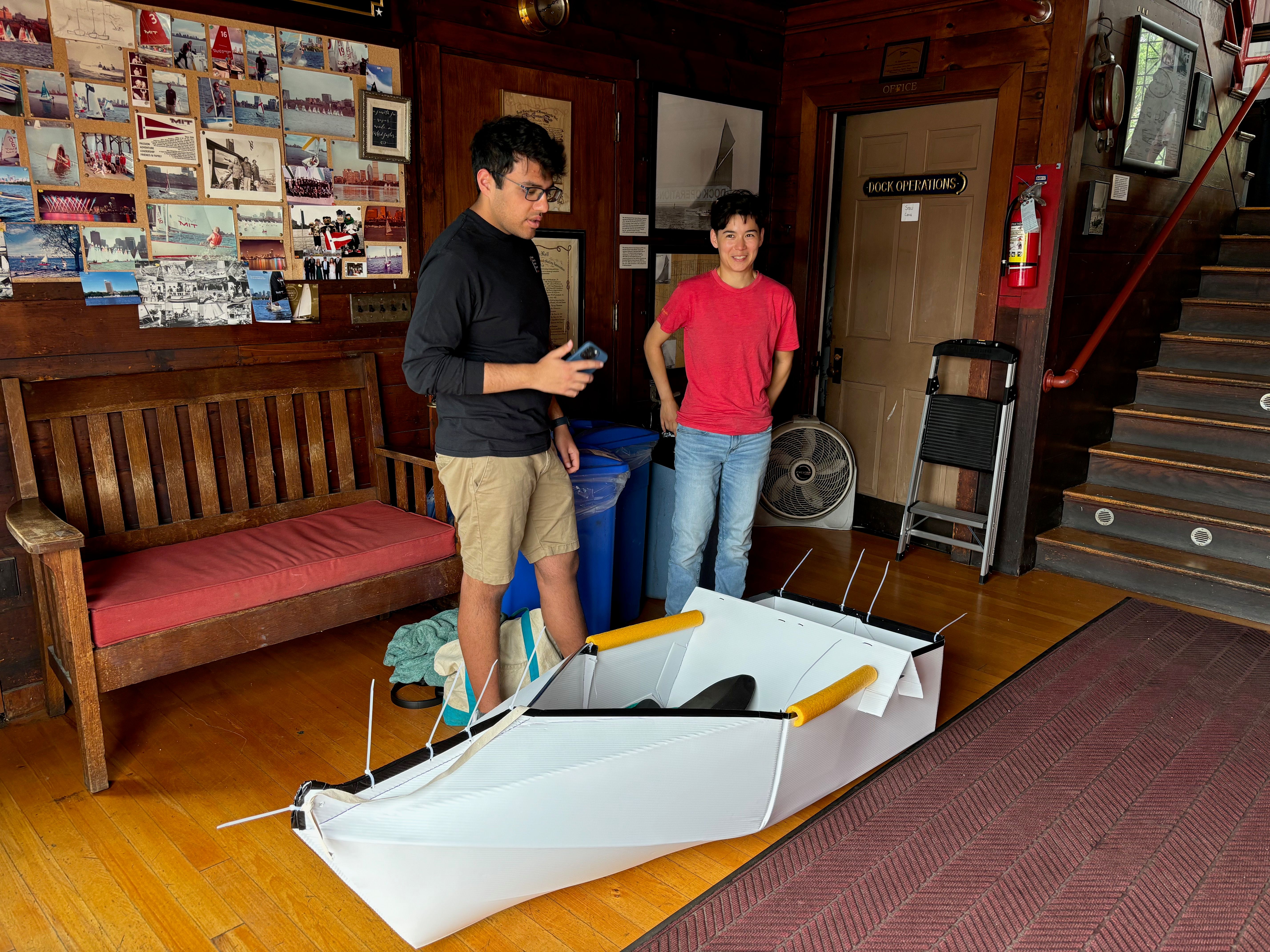 Waiting for the supervisor to give us permission to test our boat at the MIT Sailing Pavillion.