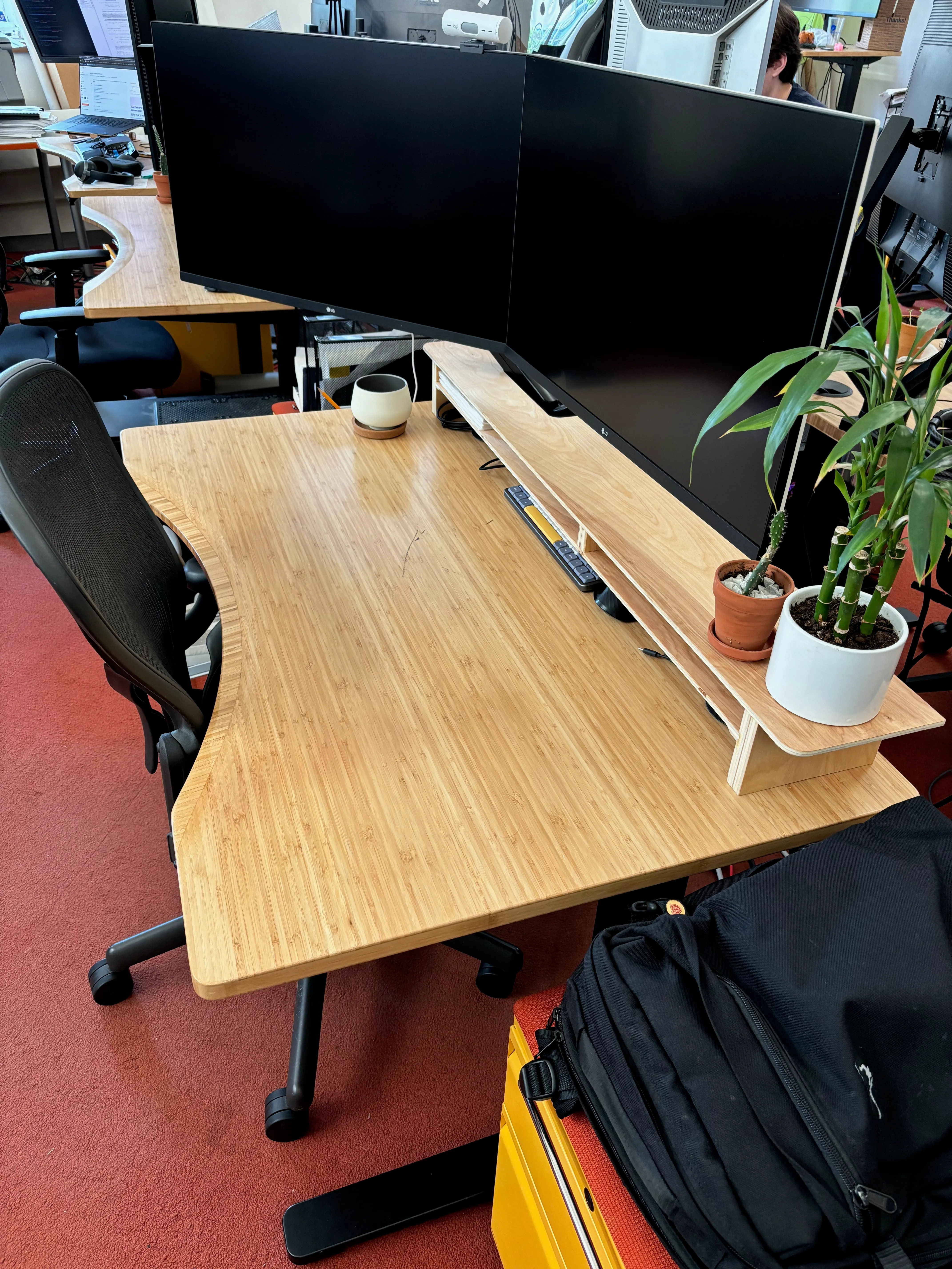 Angled view of desk shelf